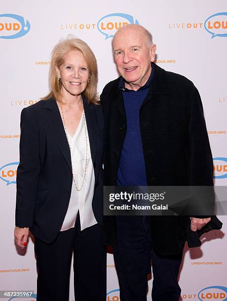 Daryl Roth and playwright Terrence McNally attend the 13th annual Live Out Loud Young Trailblazers Benefit gala at The Times Center on April 28, 2014...