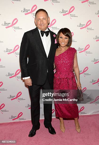 John Demsey and journalist Alina Cho attend The Breast Cancer Foundation's 2014 Hot Pink Party at Waldorf Astoria Hotel on April 28, 2014 in New York...