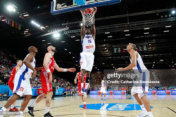 Mickael Gelabale of France dunks the ball during the EuroBasket Group Phase game between France v Poland at Park and Suites Arena on September 7,...