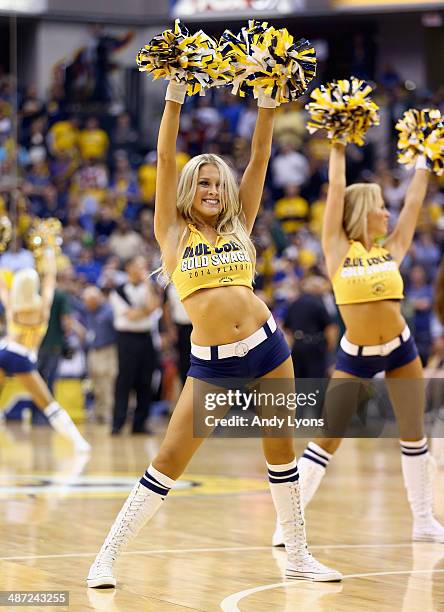 Indiana Pacers cheerleaders perform in the game against the Atlanta Hawks in Game 5 of the Eastern Conference Quarterfinals during the 2014 NBA...