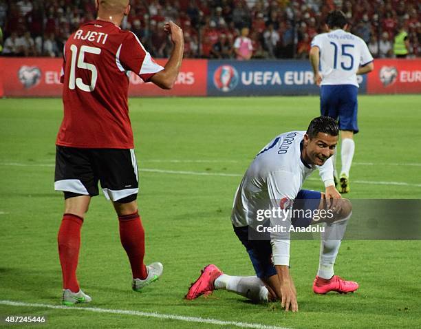 Portugal's Cristiano Ronaldo in action during the Euro 2016 qualifying football match between Albania and Portugal at the Elbasan Arena in Elbasan on...