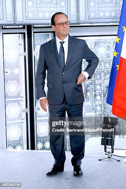 President of the French Republic Francois Hollande attends the Inauguration of the 'Osiris, Mysteres Engloutis d'Egypte' at Institut du Monde Arabe,...