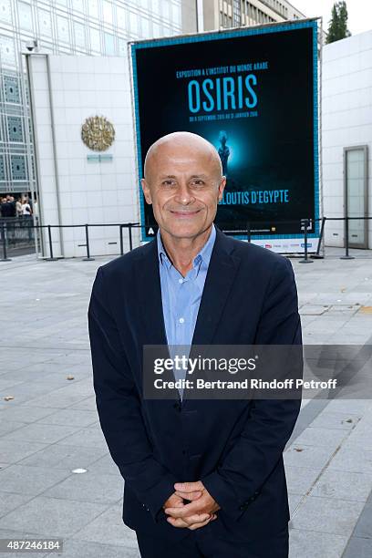 Olivier Poivre d'Arvor attends the Inauguration of the 'Osiris, Mysteres Engloutis d'Egypte' at Institut du Monde Arabe, by the President of the...