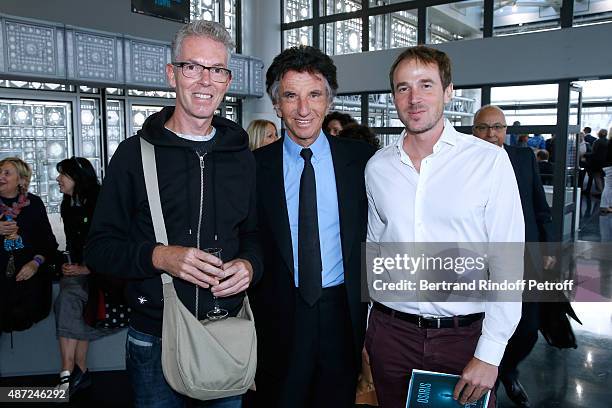 Stage Designer Sylvain Rocca, President of the 'Institut du Monde Arabe' Jack Lang and Landscape Arnaud Mauriere attend the Inauguration of the...