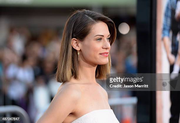 Actress Lyndsy Fonseca attends Universal Pictures' "Neighbors" premiere at Regency Village Theatre on April 28, 2014 in Westwood, California.