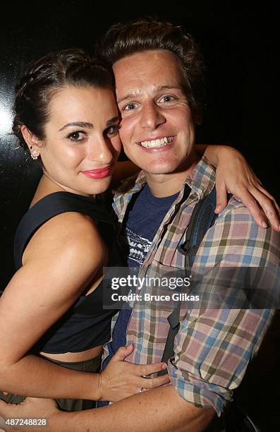 Lea Michele and Jonathan Groff pose at the Diamond Horseshoe/The Paramount Hotel Bar & Grill on September 7, 2015 in New York City. Lea Michele saw...