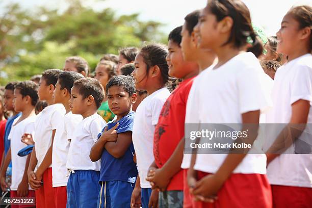 Young boy looks at the camera as he takes part in activities at the OFC Just Play Festival, part of the Commonwealth Youth Games Athlete Personal...