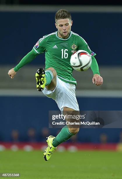 Oliver Norwood of Northern Ireland during the Euro 2016 Group F qualifying match against Hungary at Windsor Park on September 7, 2015 in Belfast,...