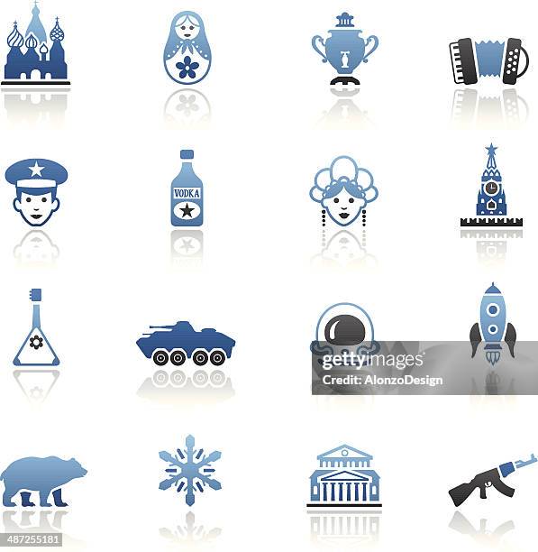 blue russian icon set - kremlin stock illustrations