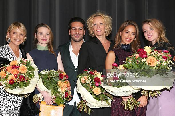 Uschi Glas, Karoline Herfurth, Elyas M'Barek, Katja Riemann, Gizem Emre and Jella Haase during the world premiere of 'Fack ju Goehte 2' at Mathaeser...