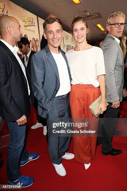 Volker Bruch and his girlfriend Miriam Stein during the world premiere of 'Fack ju Goehte 2' at Mathaeser Kino on September 7, 2015 in Munich,...
