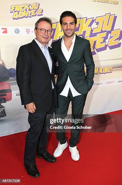 Dr. Klaus Schaefer and Elyas M'Barek during the world premiere of 'Fack ju Goehte 2' at Mathaeser Kino on September 7, 2015 in Munich, Germany.