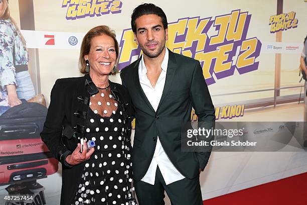 Marie Waldburg, editor of Bunte and Elyas M'Barek during the world premiere of 'Fack ju Goehte 2' at Mathaeser Kino on September 7, 2015 in Munich,...