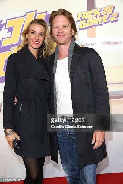 Mike Kraus and his wife Coco Kraus during the world premiere of 'Fack ju Goehte 2' at Mathaeser Kino on September 7, 2015 in Munich, Germany.