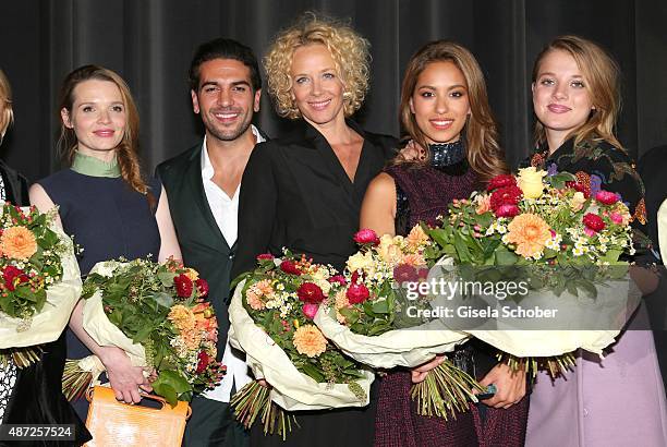 Karoline Herfurth, Elyas M'Barek, Katja Riemann, Gizem Emre and Jella Haase during the world premiere of 'Fack ju Goehte 2' at Mathaeser Kino on...