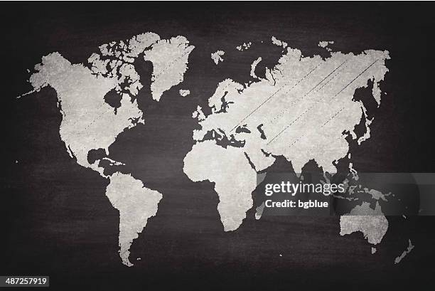 world map on blackboard - chalkboard - topographic world map stock illustrations