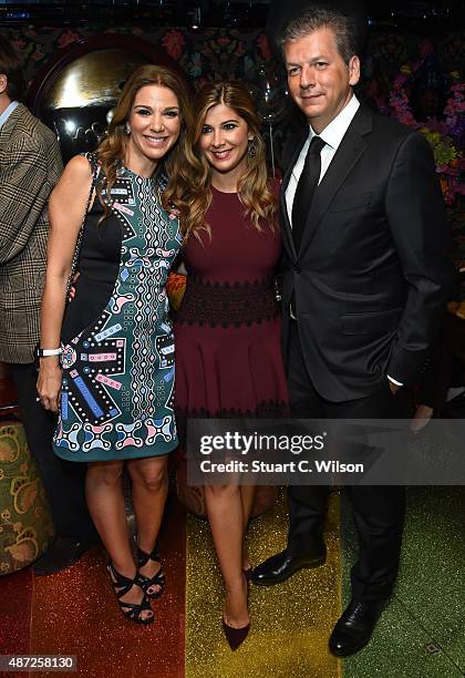 Elena Xylas, Mariza Koutsolioutsos and George Koutsolioutsos attend the Links Of London 25th Anniversary Event at Loulou's on September 7, 2015 in...