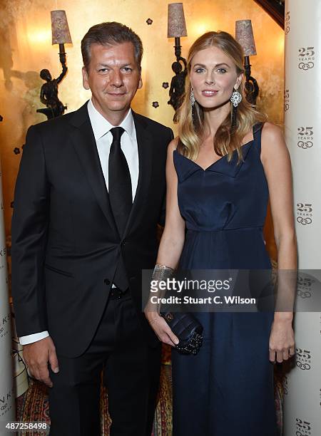 George Koutsolioutsos and Donna Air attend the Links Of London 25th Anniversary Event at Loulou's on September 7, 2015 in London, England.
