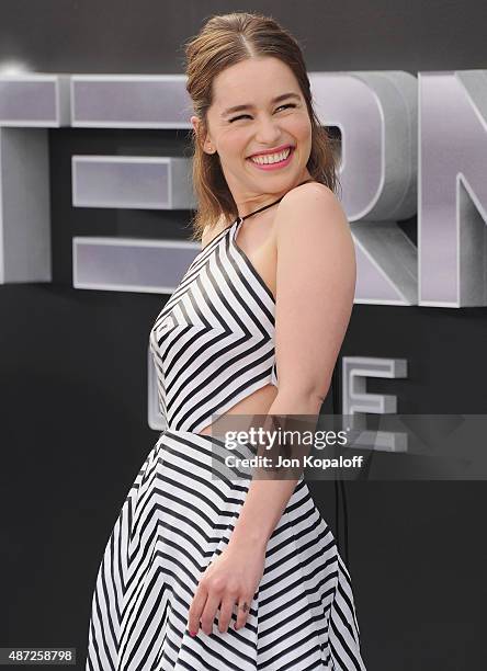 Actress Emilia Clarke arrives at the Los Angeles Premiere "Terminator Genisys" at Dolby Theatre on June 28, 2015 in Hollywood, California.