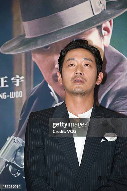 Actor Ha Jung-Woo attends "Assassination" premiere at Bona Cinema on September 7, 2015 in Beijing, China.