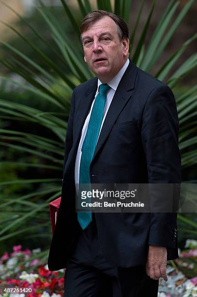 Culture, Media and Sport Secretary John Whittingdale arrives at Downing Street for a cabinet meeting on September 8, 2015 in London, England. Prime...