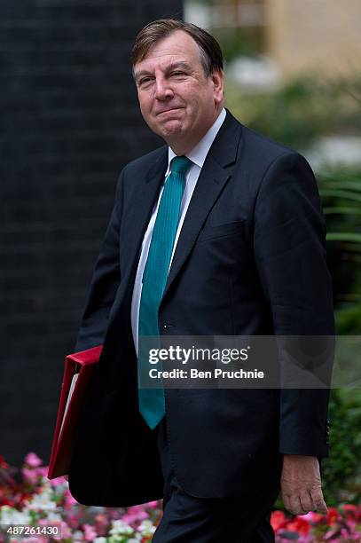 Culture, Media and Sport Secretary John Whittingdale arrives at Downing Street for a cabinet meeting on September 8, 2015 in London, England. Prime...