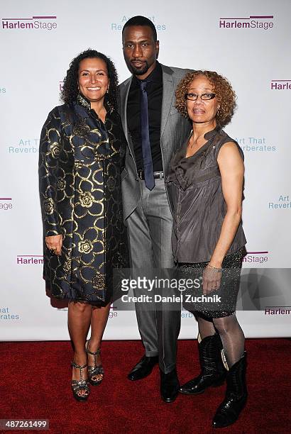 Actors Patricia Blanchet, Leon Robinson with Patricia Cruz attend the Harlem Stage 2014 Spring Gala at Harlem Stage Gatehouse on April 28, 2014 in...