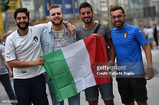 Fans of Italy show their support during the UEFA EURO 2016 Qualifier match between Italy and Bulgaria on September 6, 2015 in Palermo, Italy.