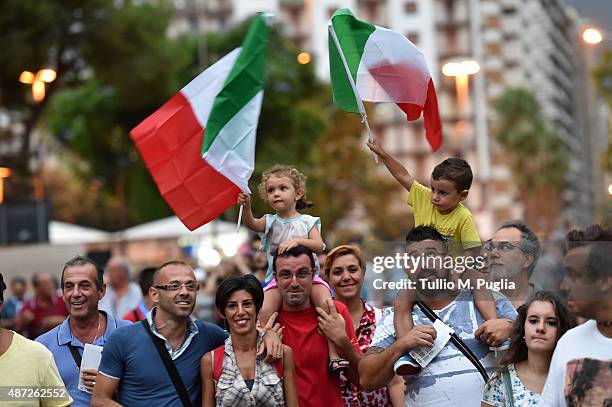 Fans of Italy show their support during the UEFA EURO 2016 Qualifier match between Italy and Bulgaria on September 6, 2015 in Palermo, Italy.