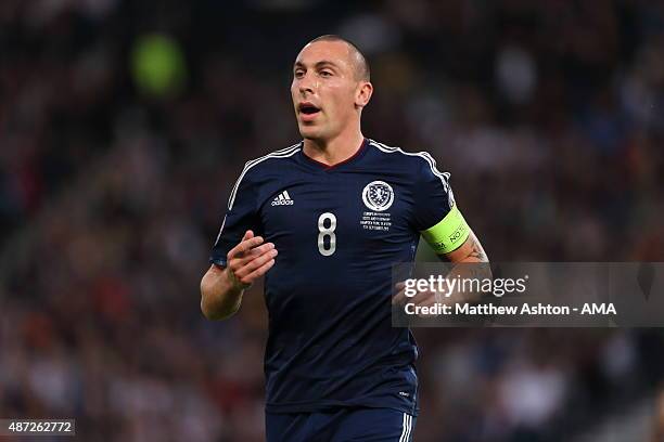 Scott Brown of Scotland during the UEFA EURO 2016 Qualifier Group D - Scotland v Germany at Hampden Park on September 7, 2015 in Glasgow, Scotland.