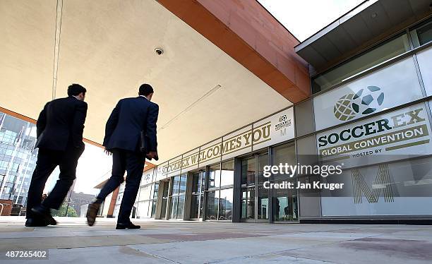 Delegates arrive on day four of the Soccerex - Manchester Convention at Manchester Centralon September 8, 2015 in Manchester, England.