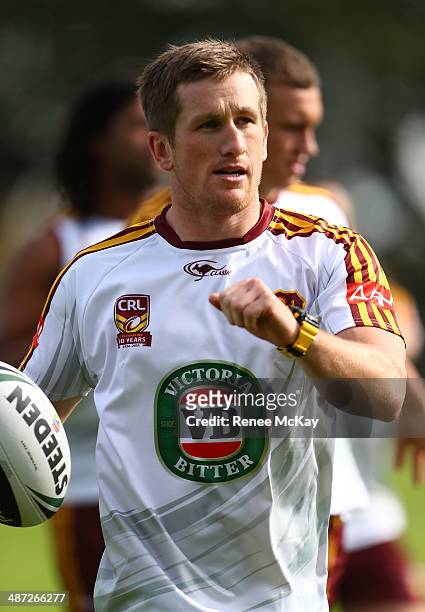 Josh McCrone in action during a Country Origin training session at Kippax Lake on April 29, 2014 in Sydney, Australia.