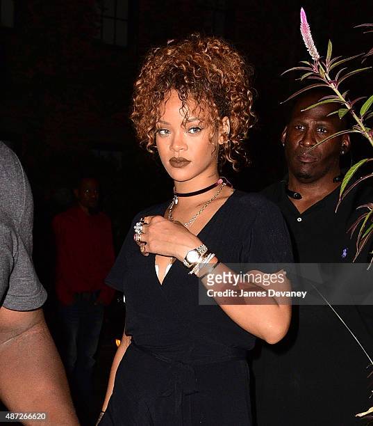 Rihanna arrives to Spotted Pig to meet with Travis Scott on September 7, 2015 in New York City.