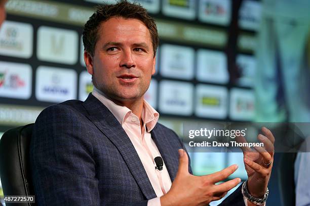 Michael Owen takes part in a discussion about 'Life after football' during day four of the Soccerex Global Convention at Manchester Central on...
