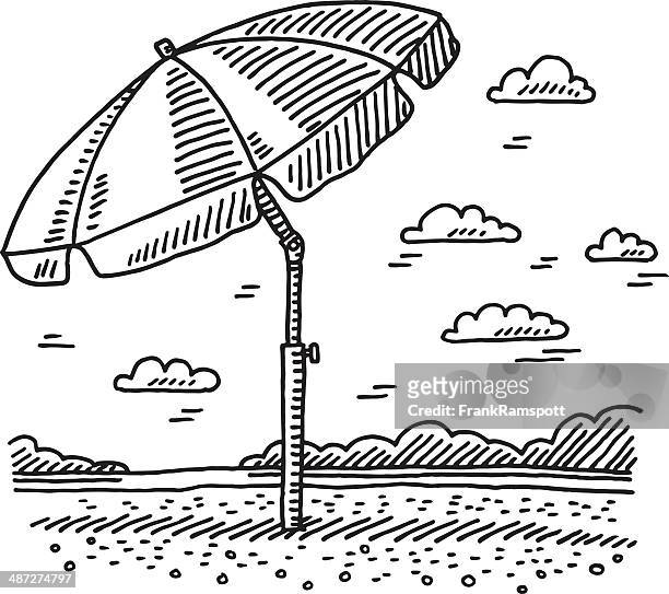 ilustrações, clipart, desenhos animados e ícones de desenho de praia verão parasol - parasol