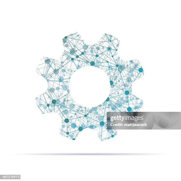 complex network cog icon - tangle data stock illustrations