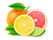Citrus fruits isolated on white, with clipping path