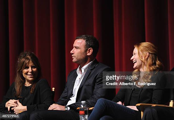 Executive producer Ann Biderman, actor Liev Schreiber and actress Paula Malcomson attend an exclusive panel discussion with the cast of Showtime's...