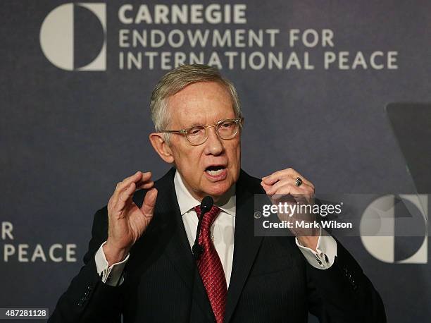 Senate Minority Leader Harry Reid speaks about Iran at the Carnegie Endowment for International Peace September 8, 2015 in Washington, DC. Leader...