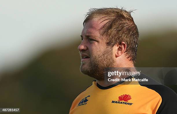 Benn Robinson looks on during a Waratahs Super Rugby training session at Moore Park on April 29, 2014 in Sydney, Australia.