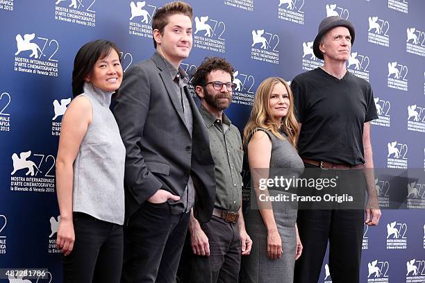 Producer Rosa Tran, directors Duke Johnson, Charlie Kaufman, actors Jennifer Jason Leigh and Tom Noonan attend a photocall for 'Anomalisa ' during...