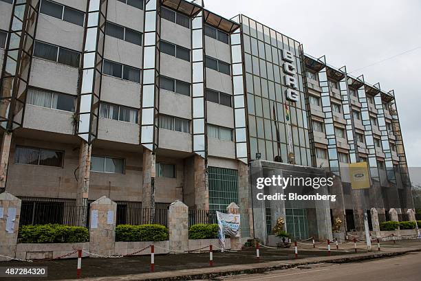 Guinean national flag hangs from a flagpole outside the headquarters of Guinea's central bank, also known as the Banque Centrale de la Republique de...