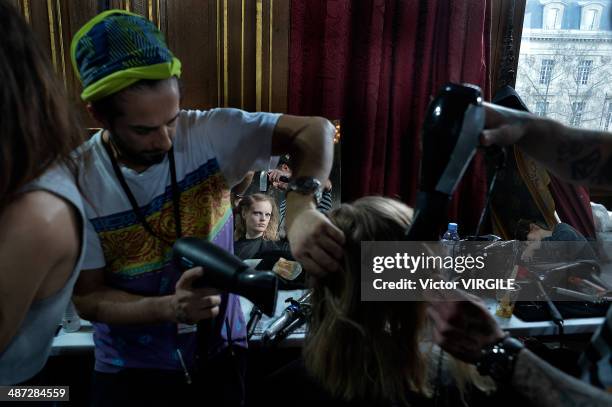 Backstage during the Dries Van Noten Ready to Wear Fall/Winter 2014-2015 show as part of the Paris Fashion Week Womenswear Fall/Winter 2014-2015 at...