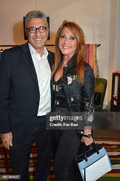 Jean luc Benhamou and Julie Pietri attend 'Charriol': Ephemeral Boutique opening hosted by Nathalie Garcon at Galerie Vivienne on April 28, 2014 in...