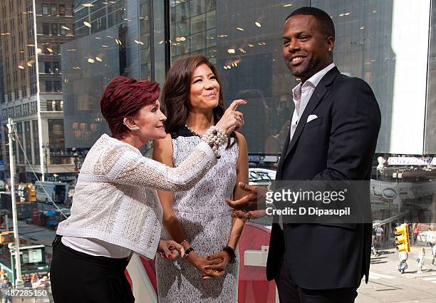 Calloway interviews Julie Chen and Sharon Osbourne during their visit to "Extra" at their New York studios at H&M in Times Square on September 8,...