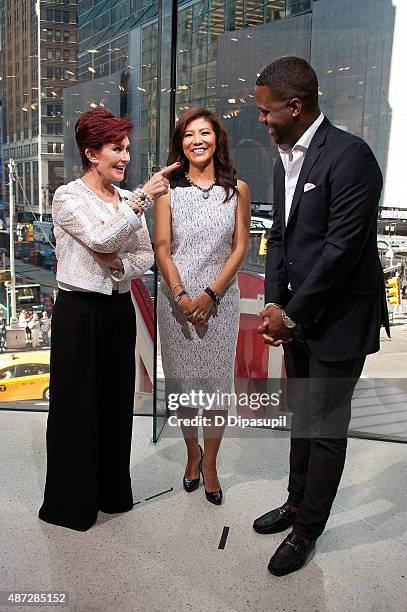 Calloway interviews Julie Chen and Sharon Osbourne during their visit to "Extra" at their New York studios at H&M in Times Square on September 8,...