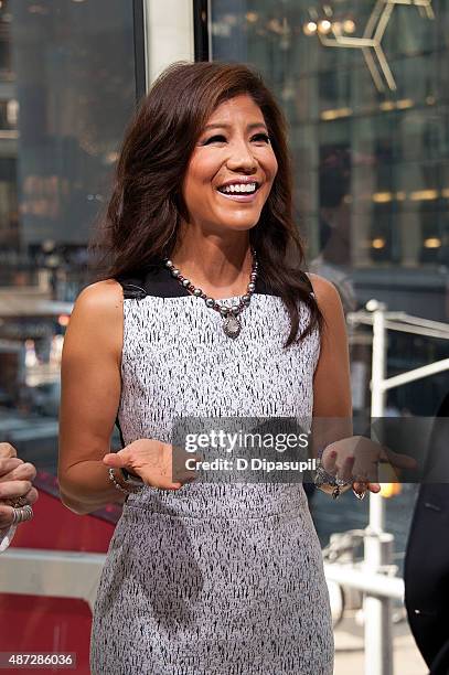 Julie Chen visits "Extra" at their New York studios at H&M in Times Square on September 8, 2015 in New York City.