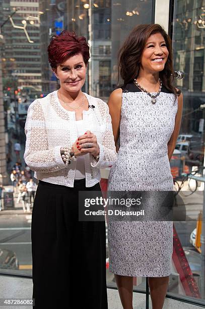 Sharon Osbourne and Julie Chen visit "Extra" at their New York studios at H&M in Times Square on September 8, 2015 in New York City.