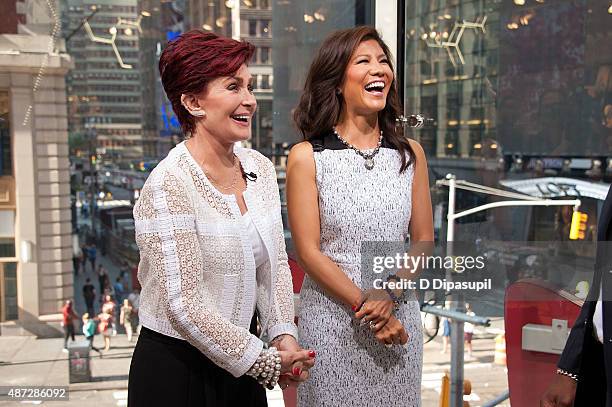 Sharon Osbourne and Julie Chen visit "Extra" at their New York studios at H&M in Times Square on September 8, 2015 in New York City.