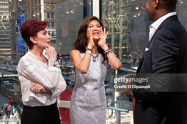 Sharon Osbourne and Julie Chen visit "Extra" at their New York studios at H&M in Times Square on September 8, 2015 in New York City.